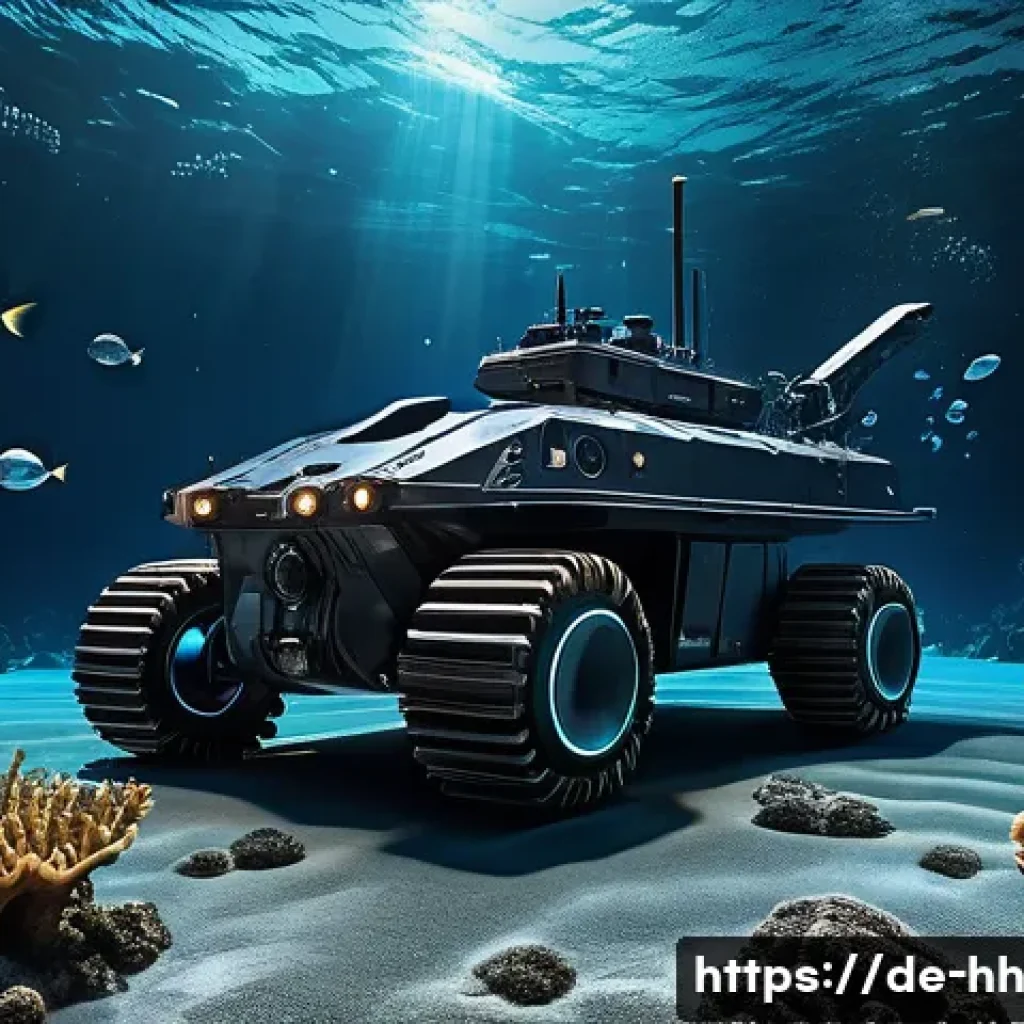 심해 식민지의 경제적 가능성과 도전 - A highly detailed underwater scene showcasing advanced autonomous underwater vehicles (AUVs) and rem...