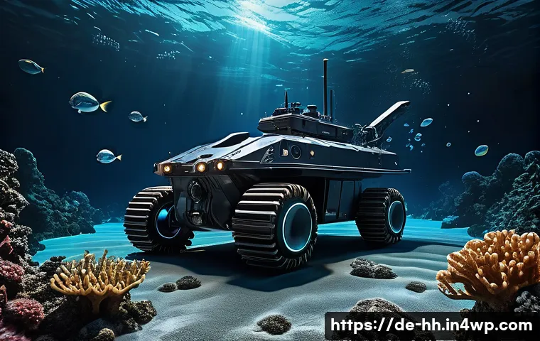 심해 식민지의 경제적 가능성과 도전 - A highly detailed underwater scene showcasing advanced autonomous underwater vehicles (AUVs) and rem...