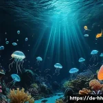 Home 22 심해 생물자원 보호를 위한 정책 제안 - A highly detailed underwater scene of diverse deep-sea creatures exhibiting bioluminescence in a pit...