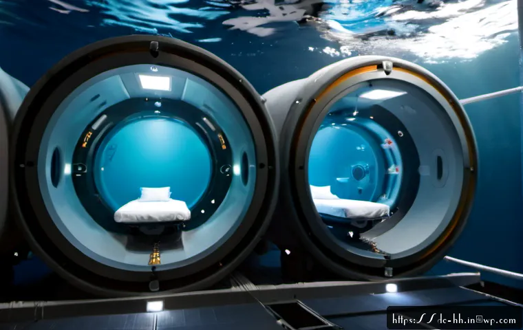 심해 모듈형 주거 시스템의 설계 - Photorealistic cutaway view of a deep-sea modular housing system on the ocean floor, interconnected ...