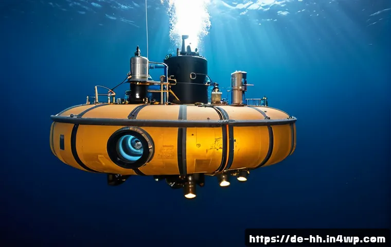 Home 17 심해 탐사 기술의 발전과 미래 비전 - Photorealistic deep-sea exploration scene in the North Atlantic, a modern German research submersibl...
